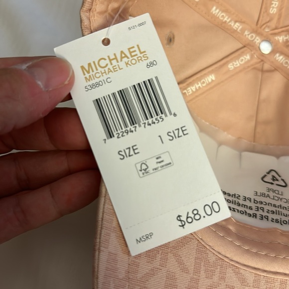 MICHAEL KORS MK Logo Signature Hat Blush Light Pink MK Logo Print Baseball Cap - Picture 3 of 4